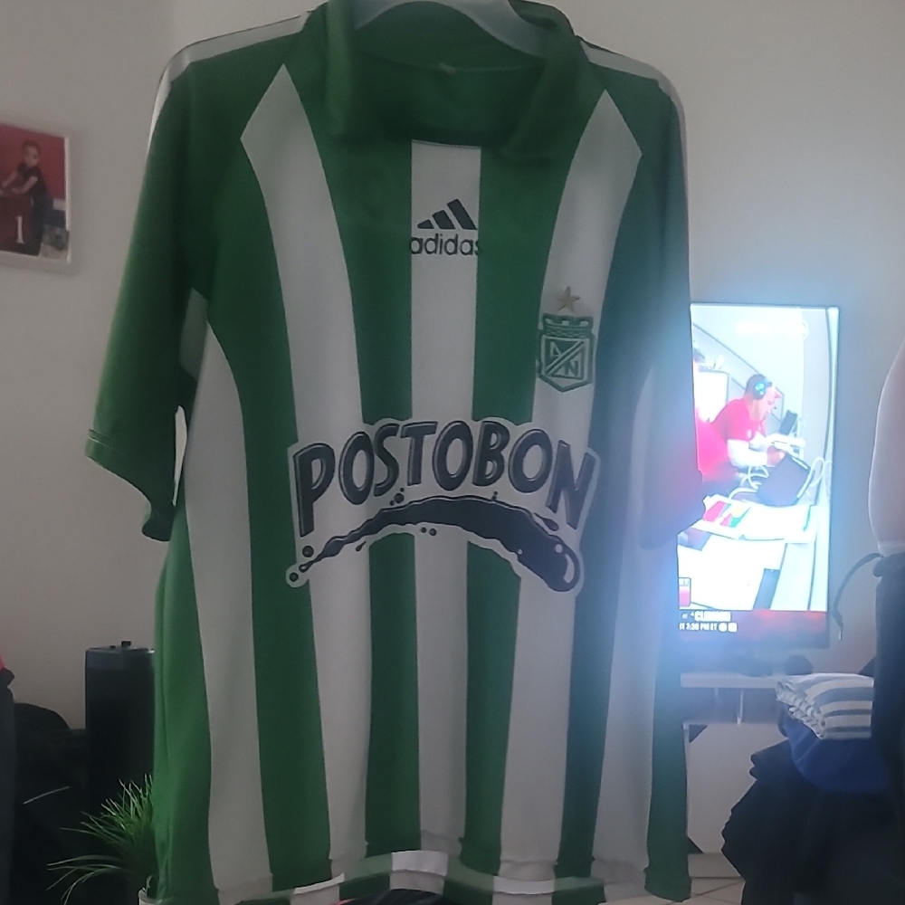 Atletico Nacional Adidas Green and White Striped Jersey